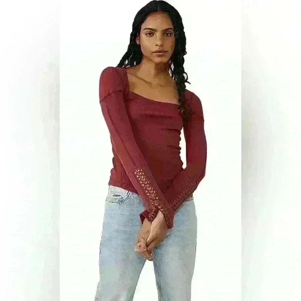 Free People A Little Unruly Top in Red Jasper Size Small - Picture 2 of 10